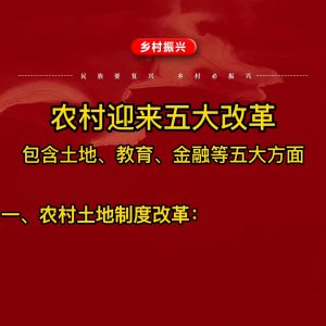 ​农村迎来五大改革，包含土地、教育、金融等五大方面，农民...