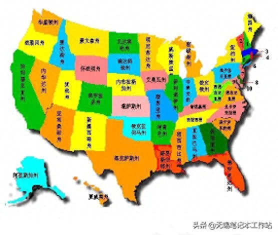 美国各州地图及名称!