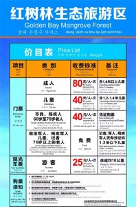 ​北海金海湾红树林生态旅游区门票价格公示