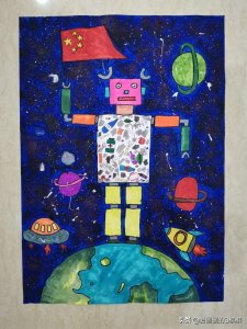 ​小学生主题绘画《科技主题画》未来科技儿童画范画，彩色颜料画