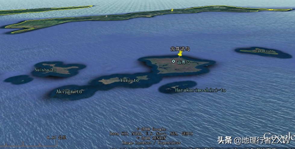 卫星影像下俯瞰日俄争议岛屿北方四岛(俄称南千岛群岛)