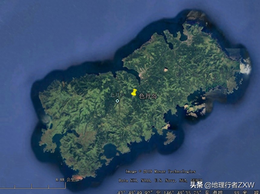 卫星影像下俯瞰日俄争议岛屿北方四岛(俄称南千岛群岛)