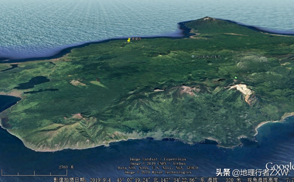 卫星影像下俯瞰日俄争议岛屿北方四岛(俄称南千岛群岛)